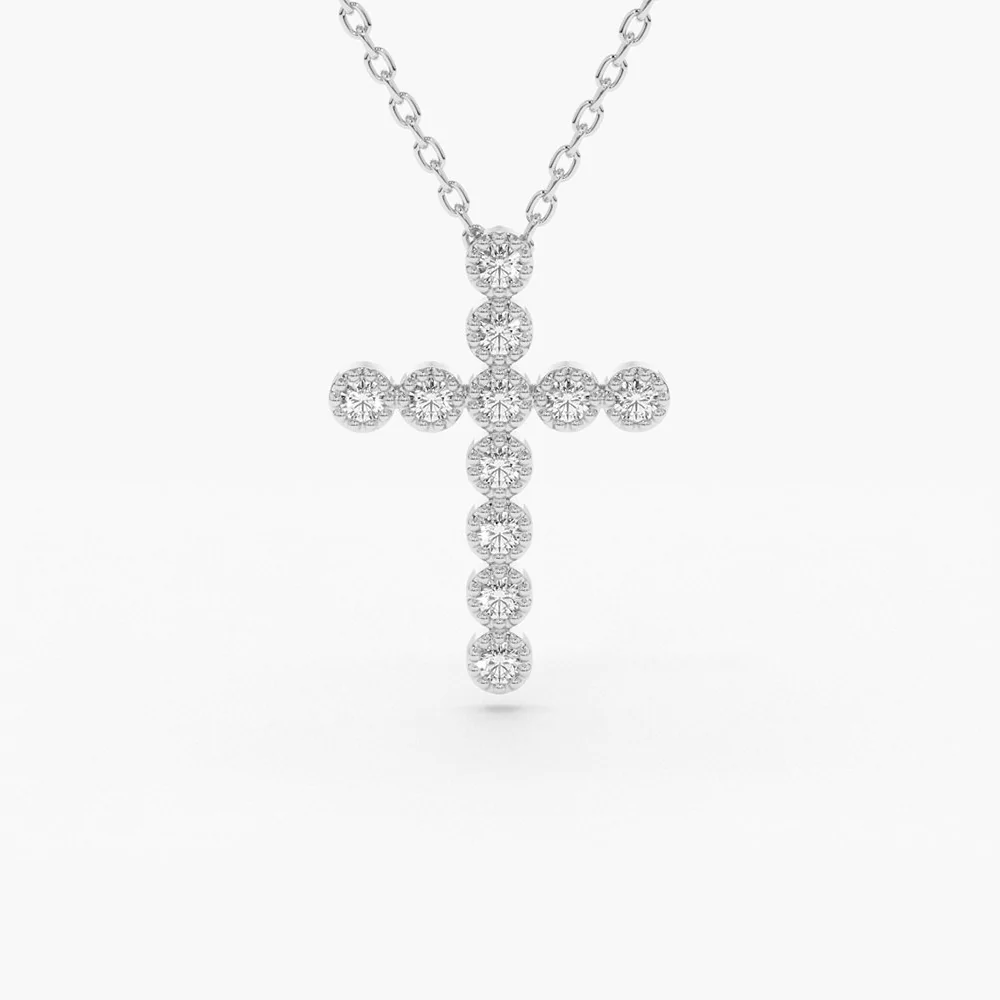 14K Solid Gold Bezel Setting With Migraine Diamond Cross Necklace view 6