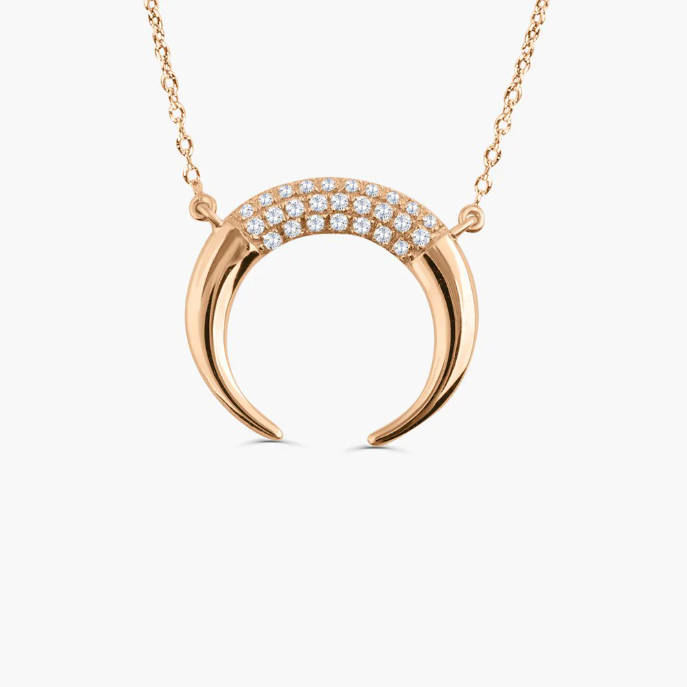 14K Solid Gold Double Horn Diamond Necklace for Women view 5