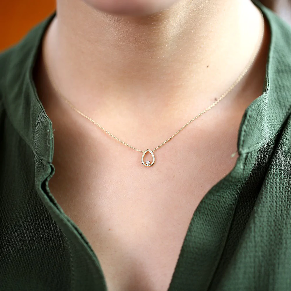 14K Solid Gold Floating Teardrop Diamond Necklace view 6