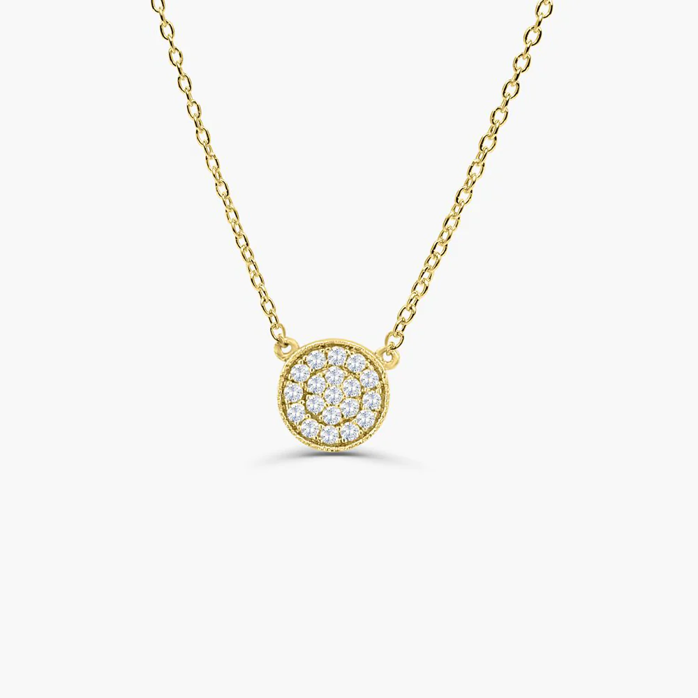 14K Solid Gold Pave Diamond Disc Necklace