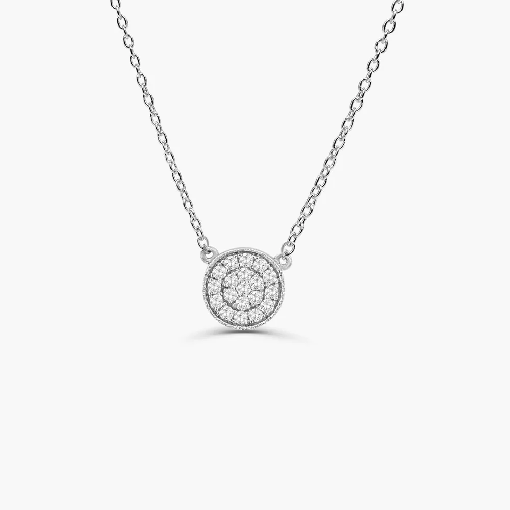 14K Solid Gold Pave Diamond Disc Necklace view 3