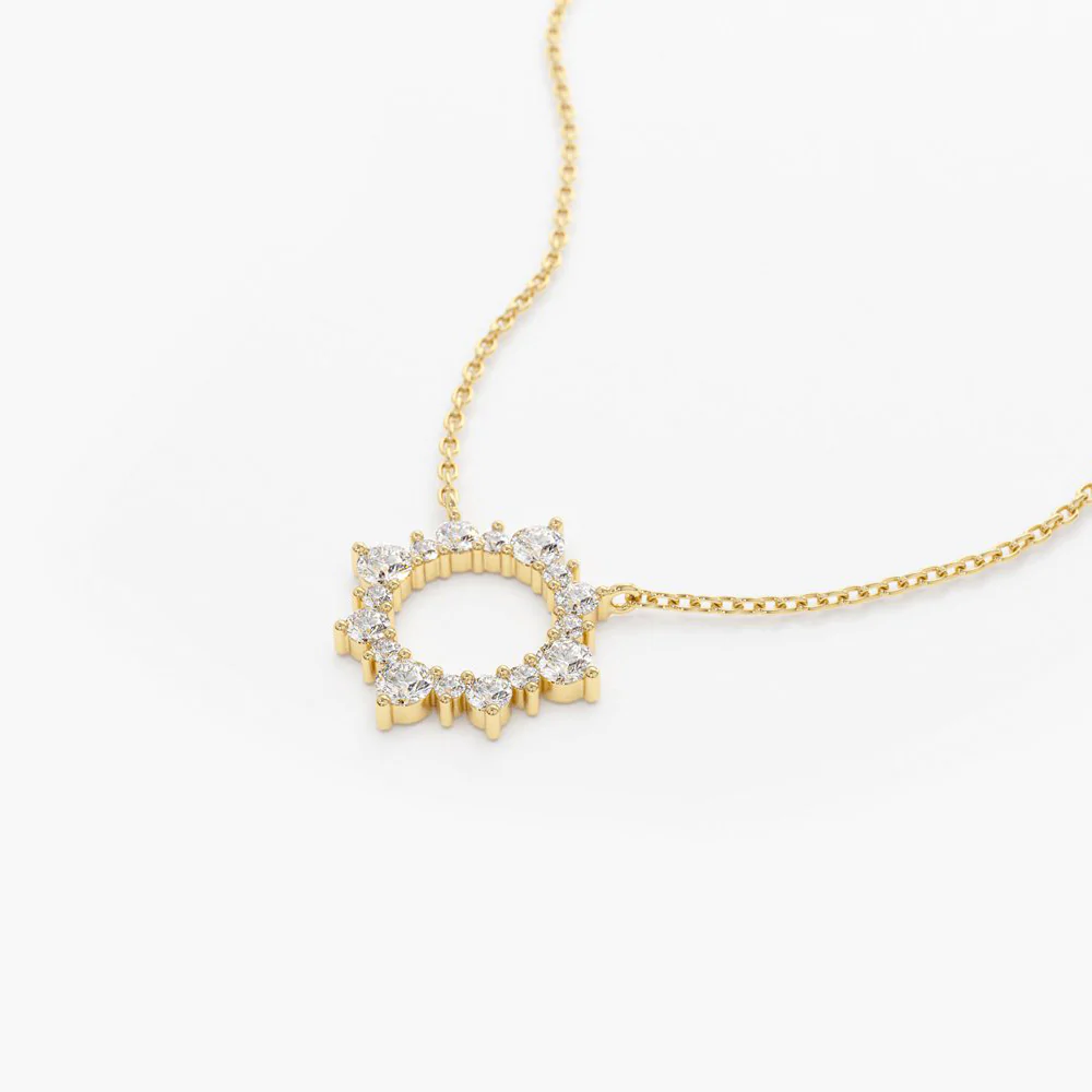 14K Solid Gold Diamond Sun Circle Necklace view 3