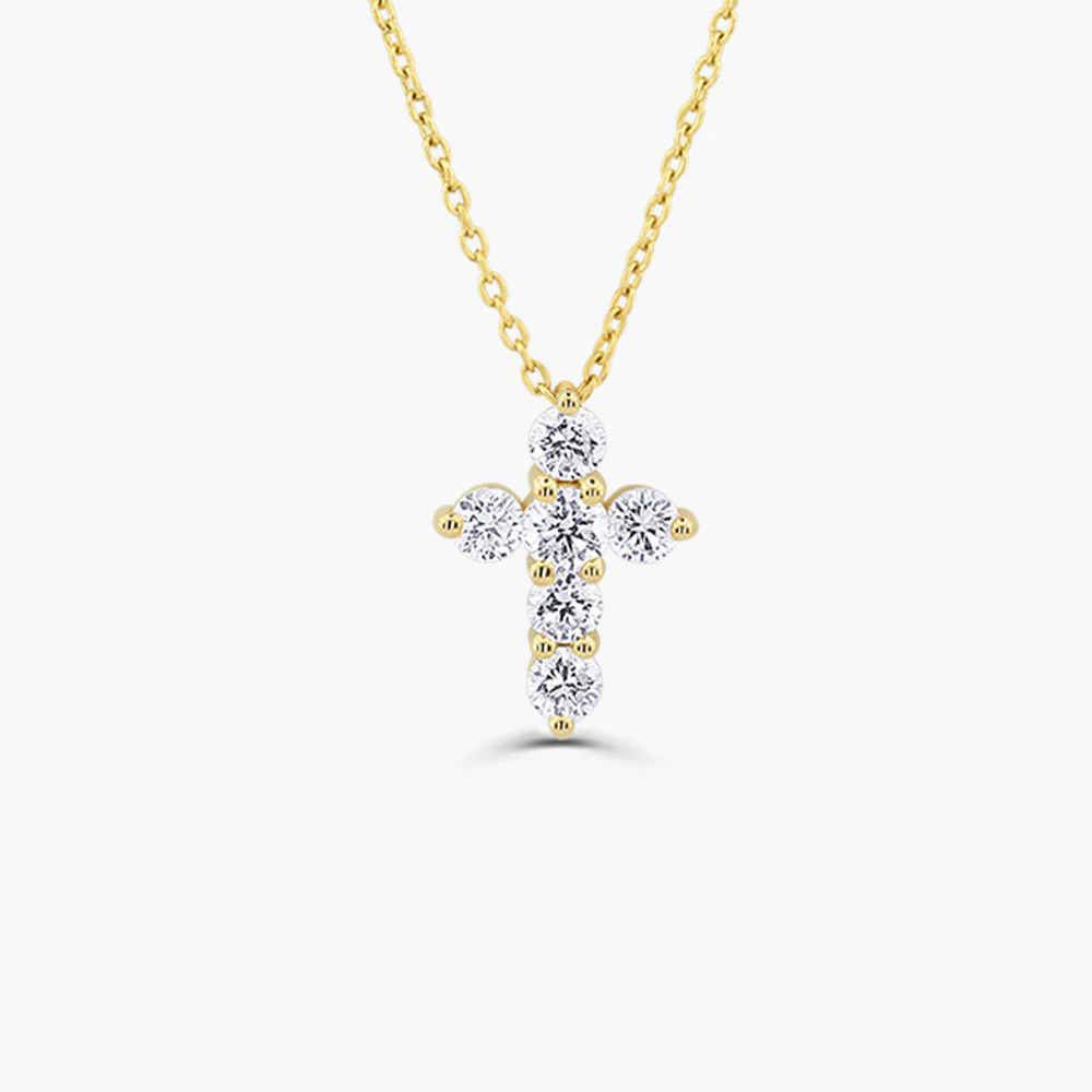 14K Solid Gold Medium Diamond Cross Necklace