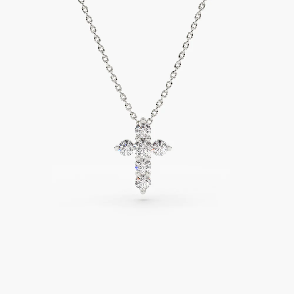 14K Solid Gold Medium Diamond Cross Necklace view 2