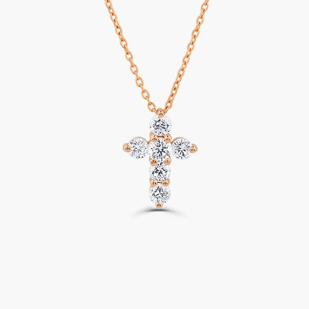14K Solid Gold Medium Diamond Cross Necklace view 3