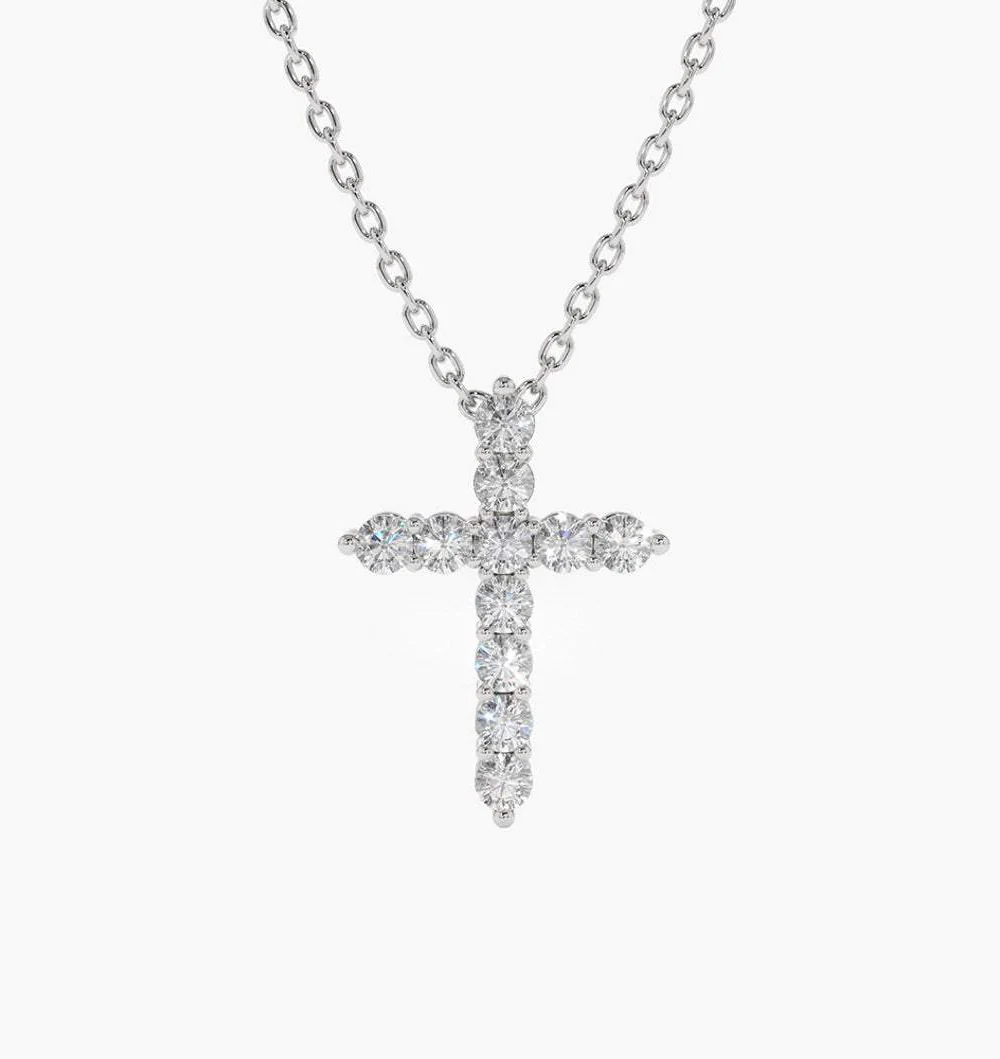 14K Solid Gold Diamond Cross Necklace