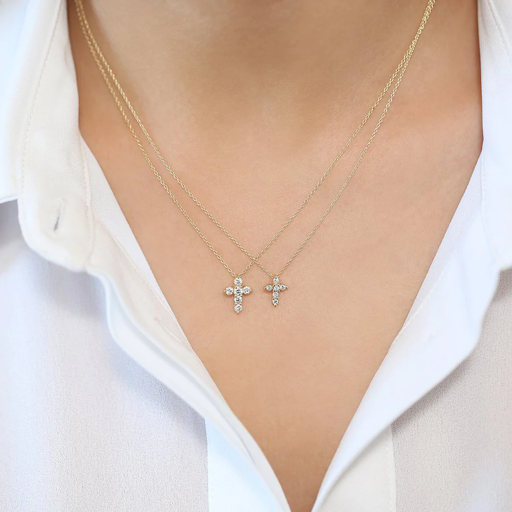14K Solid Gold Medium Diamond Cross Necklace view 6