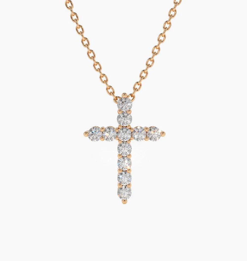 14K Solid Gold Diamond Cross Necklace view 4