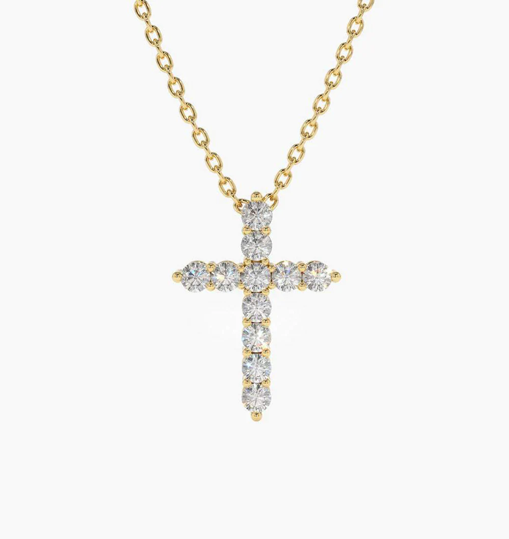 14K Solid Gold Diamond Cross Necklace view 5