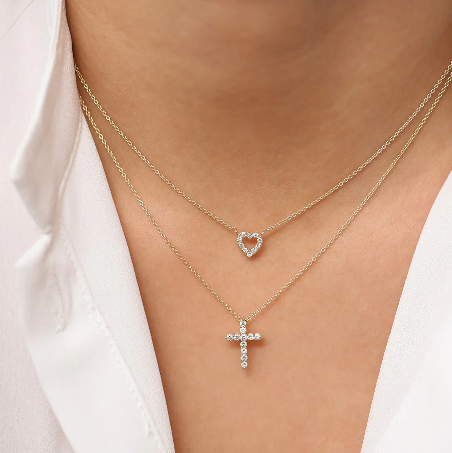 14K Solid Gold Diamond Cross Necklace view 6