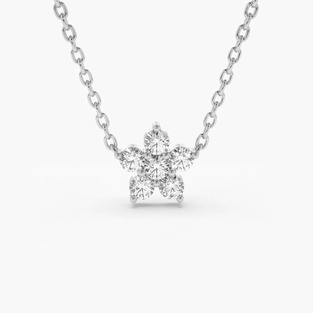 14K Solid Gold Flower Charm Diamond Necklace view 5
