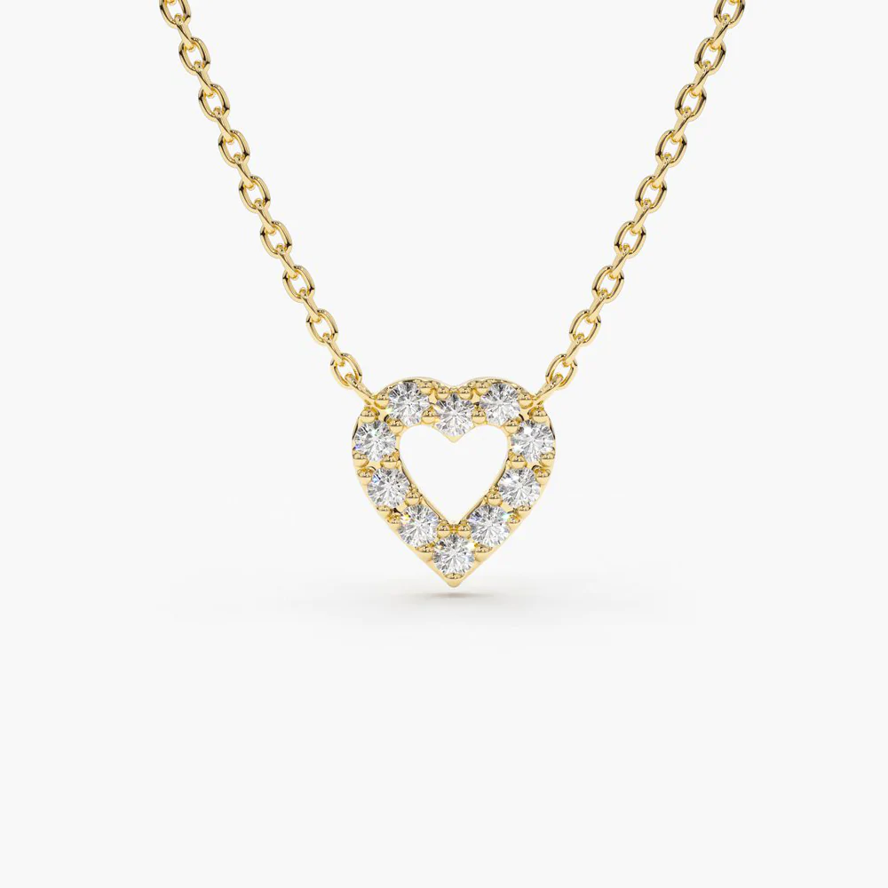 14K Solid Gold Tiny Diamond Heart Necklace