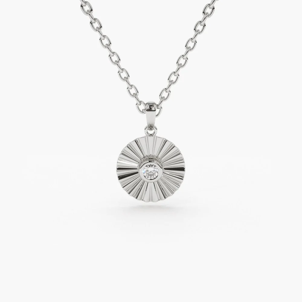 14K Solid Gold Diamond Disc Ray Necklace view 4