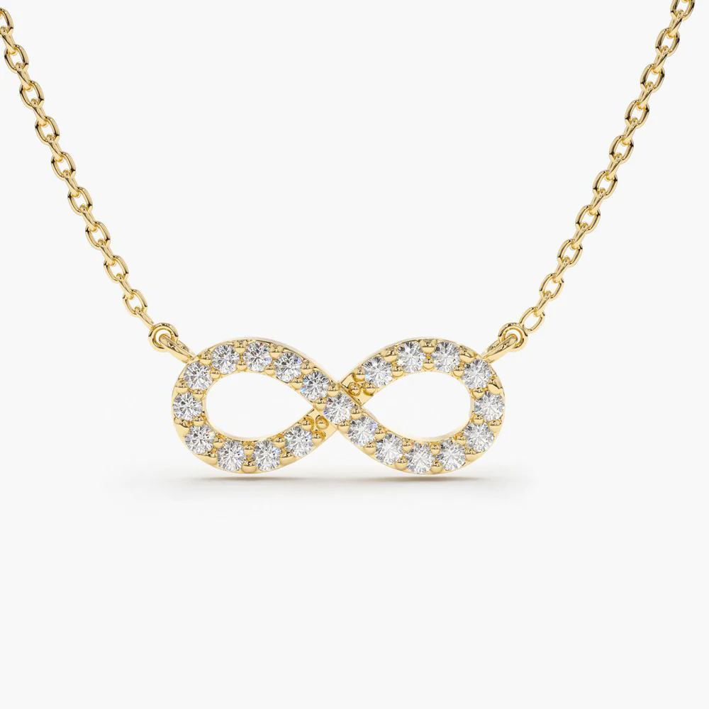14K Solid Gold Diamond Infinity Necklace