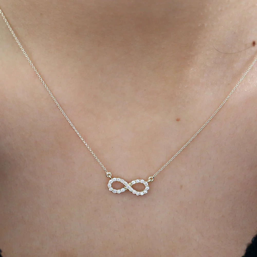 14K Solid Gold Diamond Infinity Necklace view 2