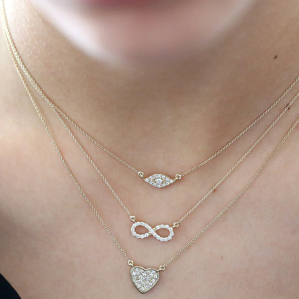 14K Solid Gold Diamond Infinity Necklace view 3