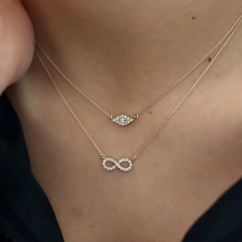 14K Solid Gold Diamond Infinity Necklace view 4