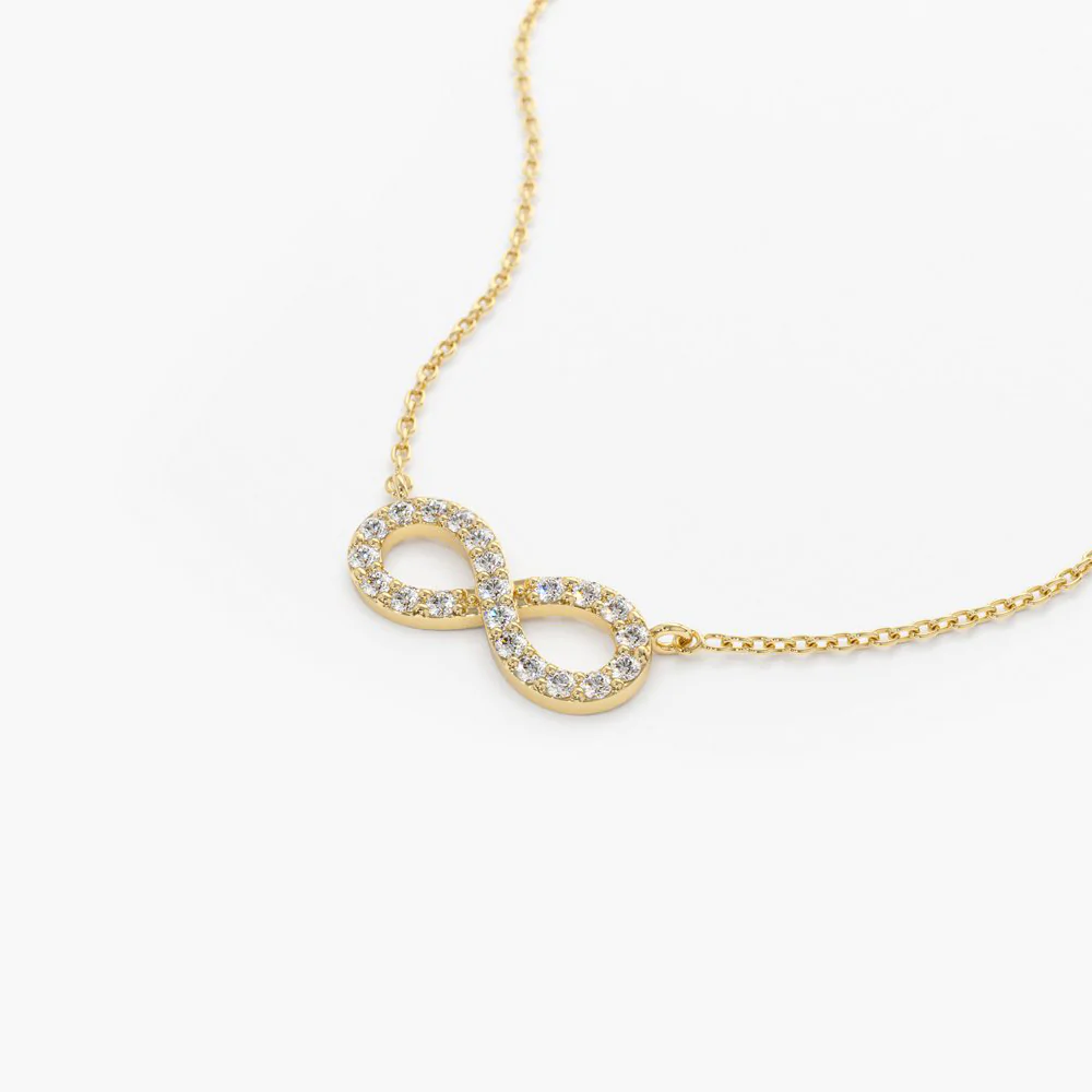 14K Solid Gold Diamond Infinity Necklace view 5