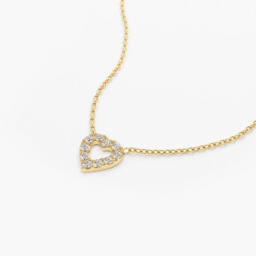 14K Solid Gold Tiny Diamond Heart Necklace view 3