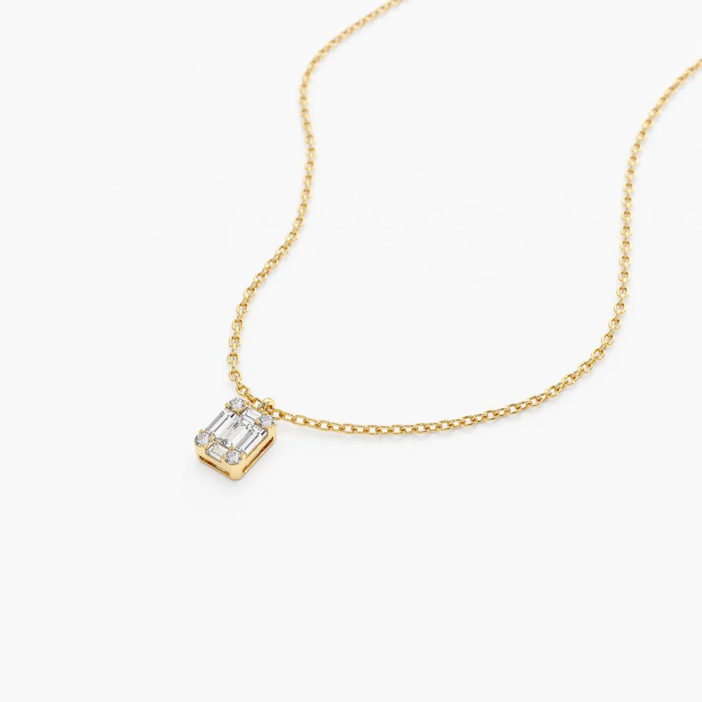 14K Solid Gold Baguette & Round Diamon Charm Pendant view 3