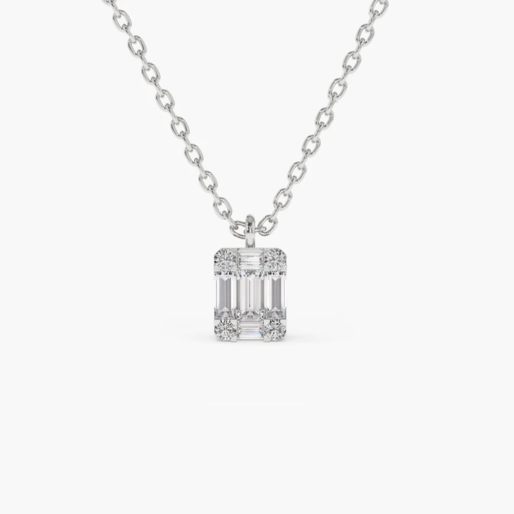14K Solid Gold Baguette & Round Diamon Charm Pendant view 6