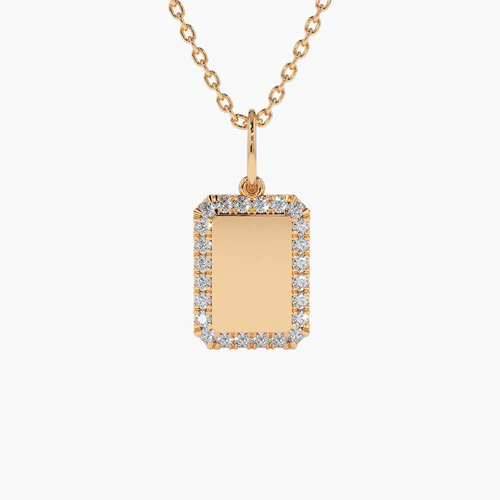 14K Solid Gold Diamond Tag Initial Necklace