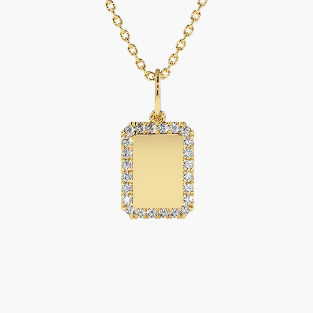 14K Solid Gold Diamond Tag Initial Necklace view 3
