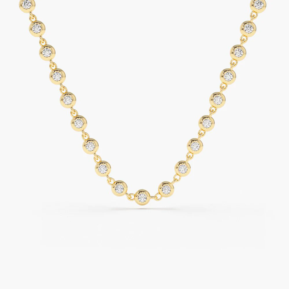 14K Solid Gold Bezel Setting Diamond Tennis Necklace