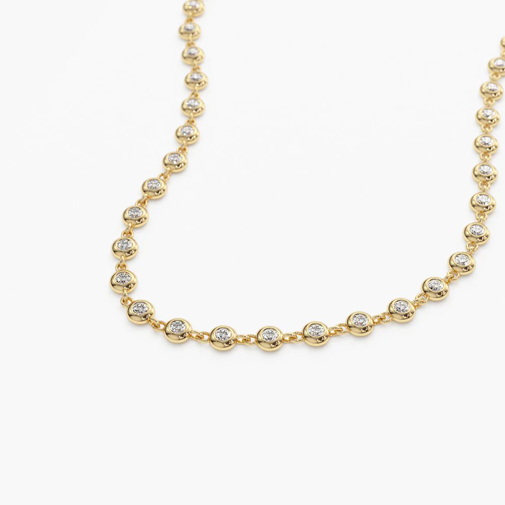 14K Solid Gold Bezel Setting Diamond Tennis Necklace view 2