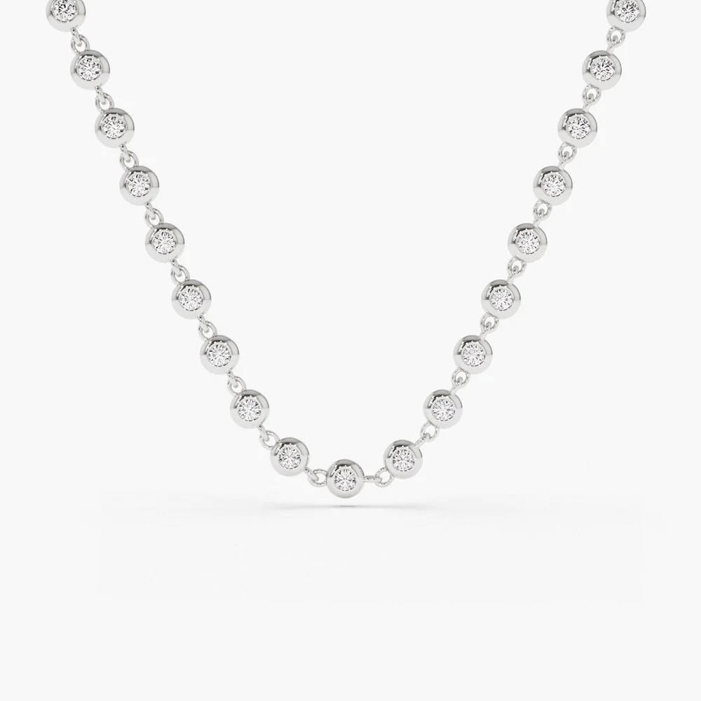 14K Solid Gold Bezel Setting Diamond Tennis Necklace view 3