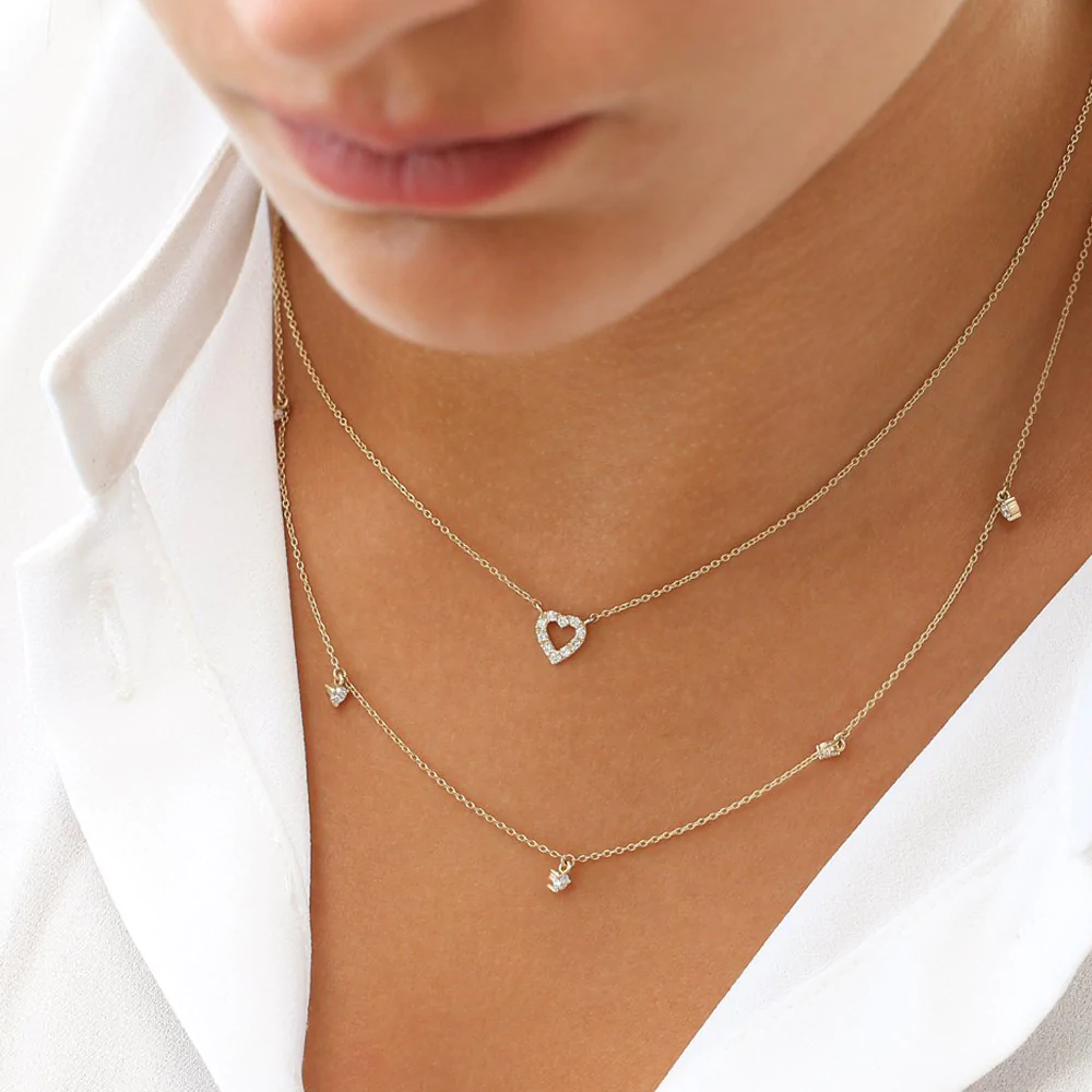 14K Solid Gold Tiny Diamond Heart Necklace view 4
