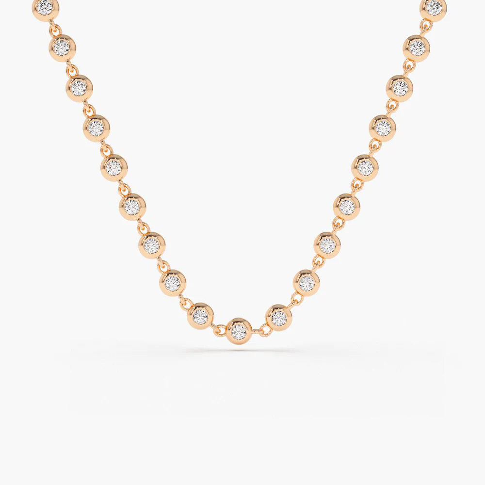 14K Solid Gold Bezel Setting Diamond Tennis Necklace view 4