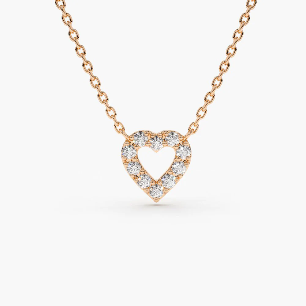 14K Solid Gold Tiny Diamond Heart Necklace view 6