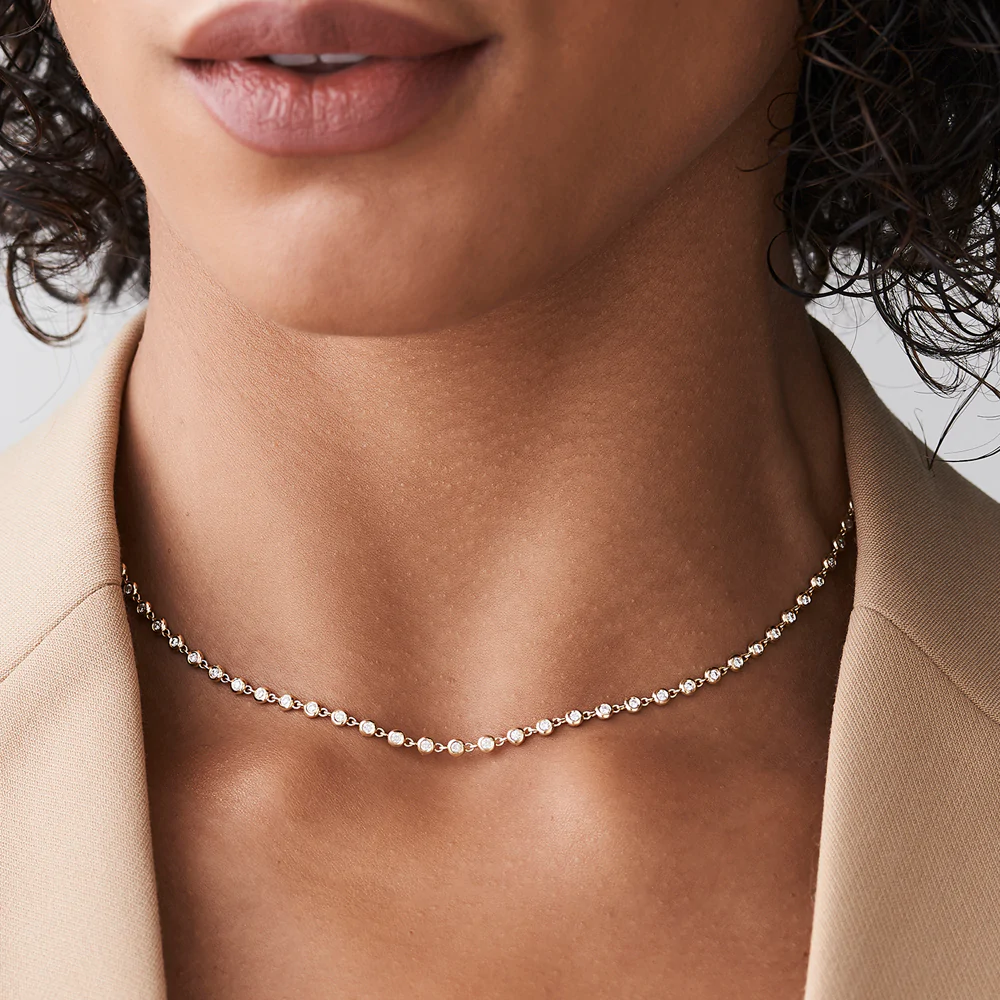 14K Solid Gold Bezel Setting Diamond Tennis Necklace view 6