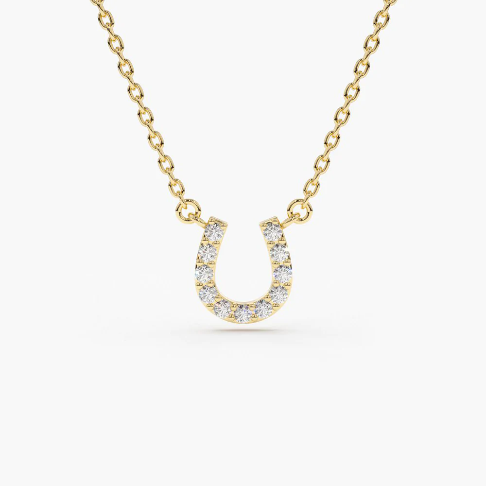 14K Solid Gold Mini Diamond Horseshoe Necklace