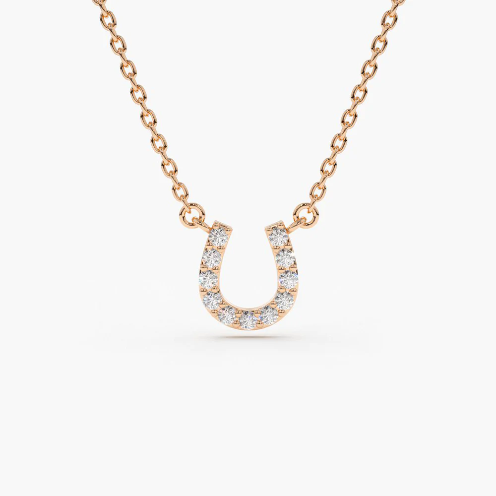 14K Solid Gold Mini Diamond Horseshoe Necklace view 3