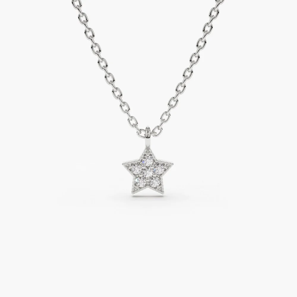 14K Solid Gold Diamond Star Charm Necklace view 3