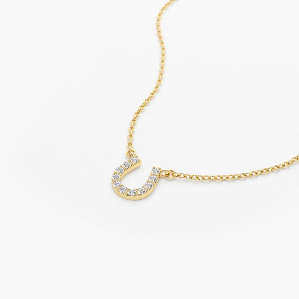 14K Solid Gold Mini Diamond Horseshoe Necklace view 4