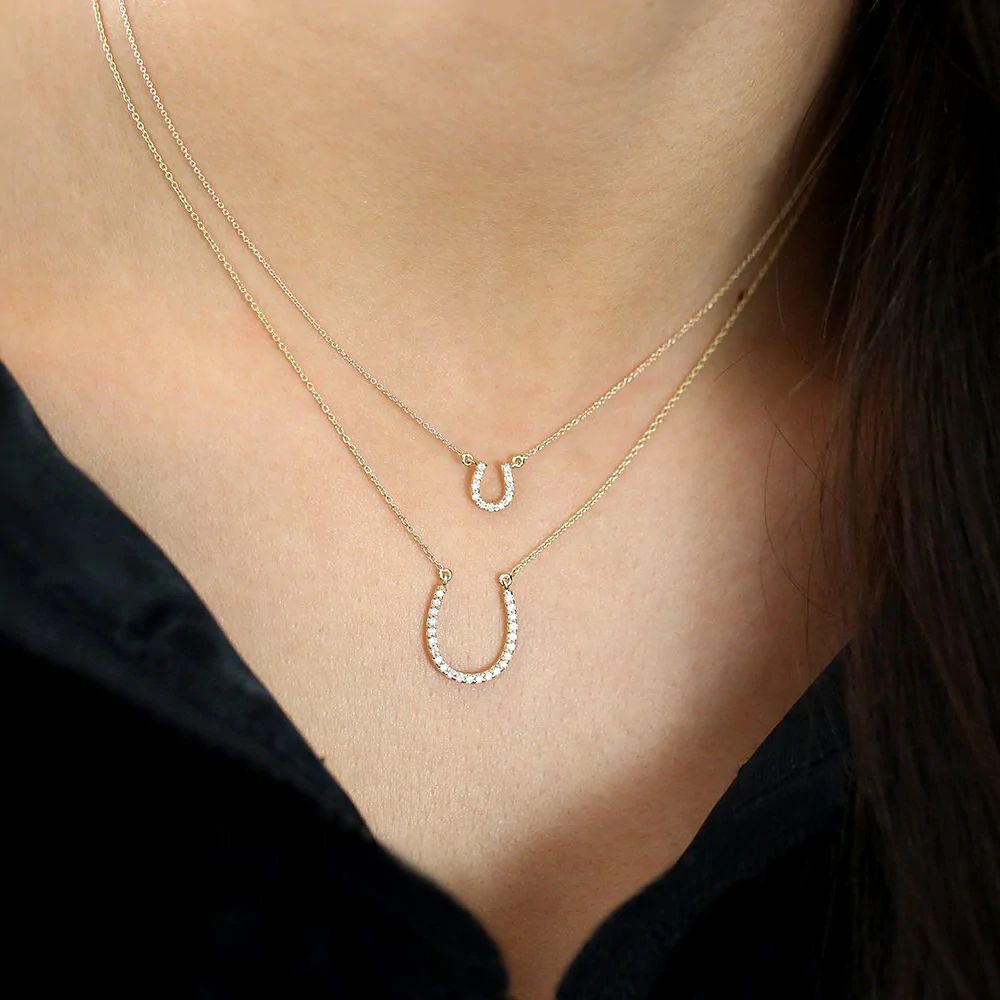 14K Solid Gold Mini Diamond Horseshoe Necklace view 5