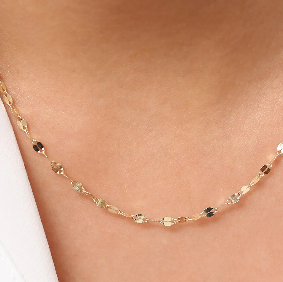 14K Solid Gold Sparkle Diamond Cut Chain