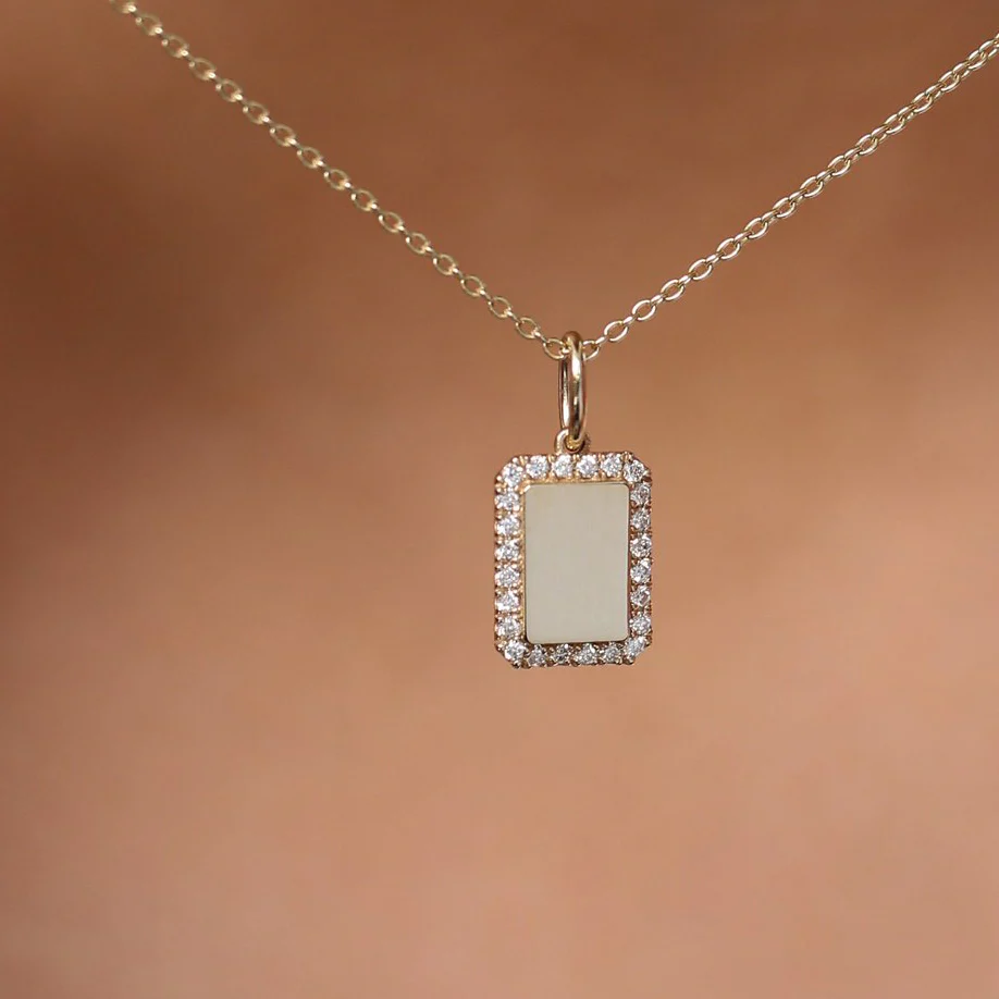 14K Solid Gold Diamond Tag Initial Necklace view 4