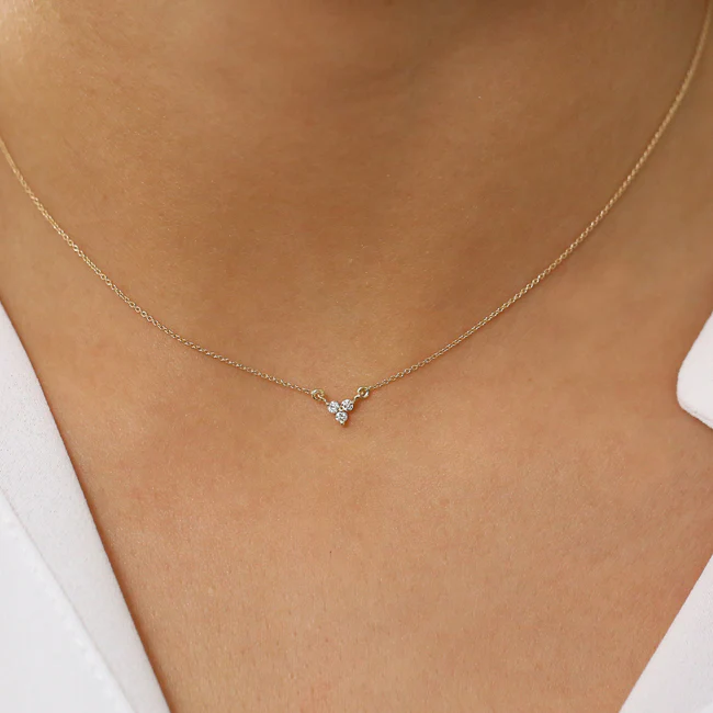 14K Solid Gold Round Cut Diamond Trio Necklace view 2