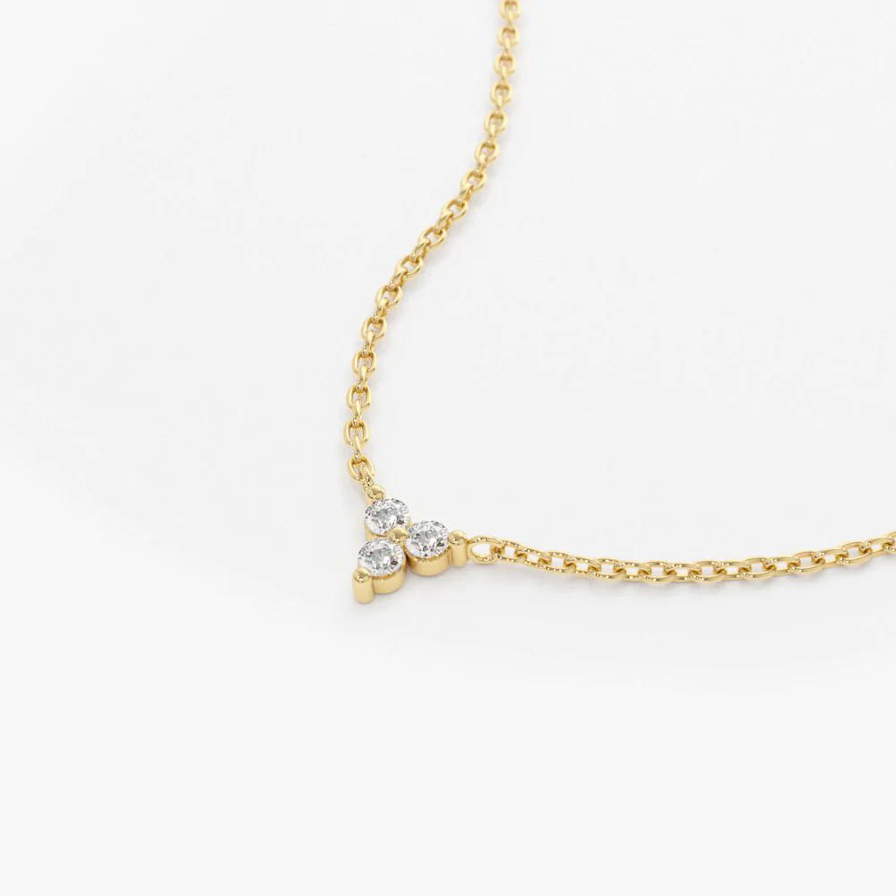 14K Solid Gold Round Cut Diamond Trio Necklace view 3