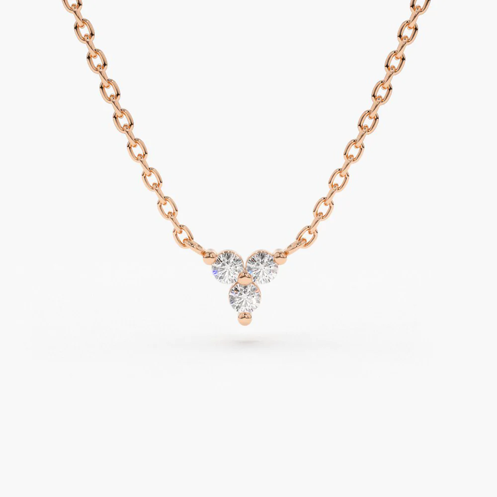 14K Solid Gold Round Cut Diamond Trio Necklace view 4