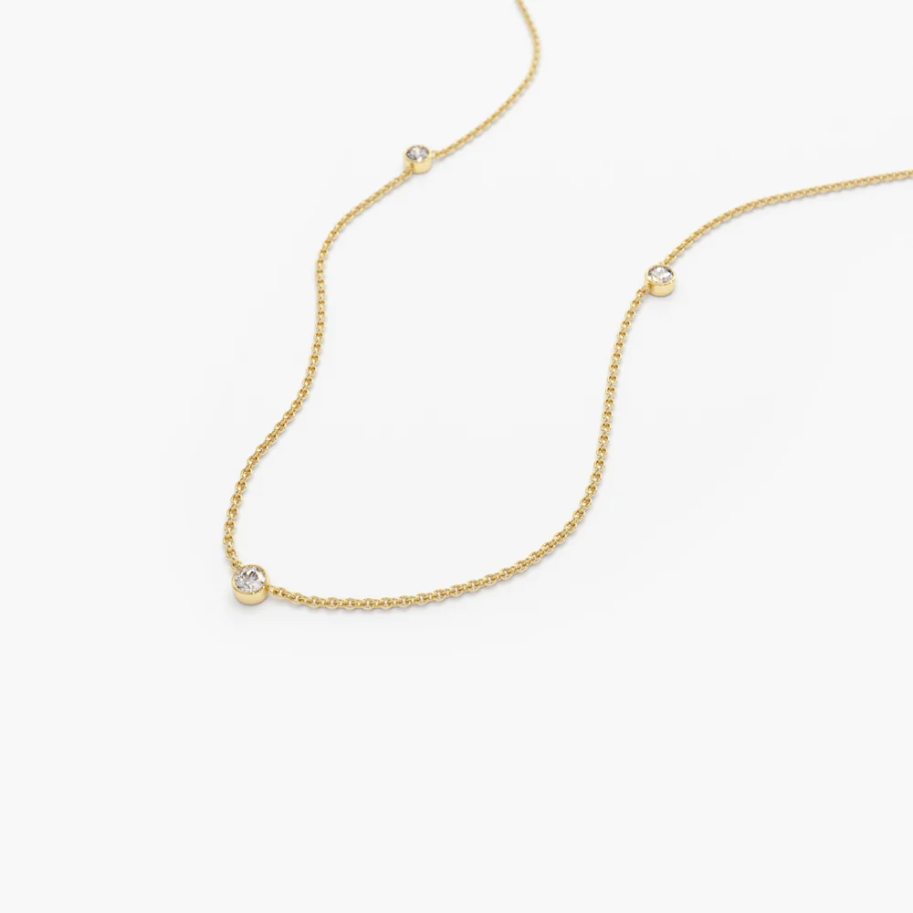 14K Solid Gold Bezel Setting Diamond by the Yard Necklace