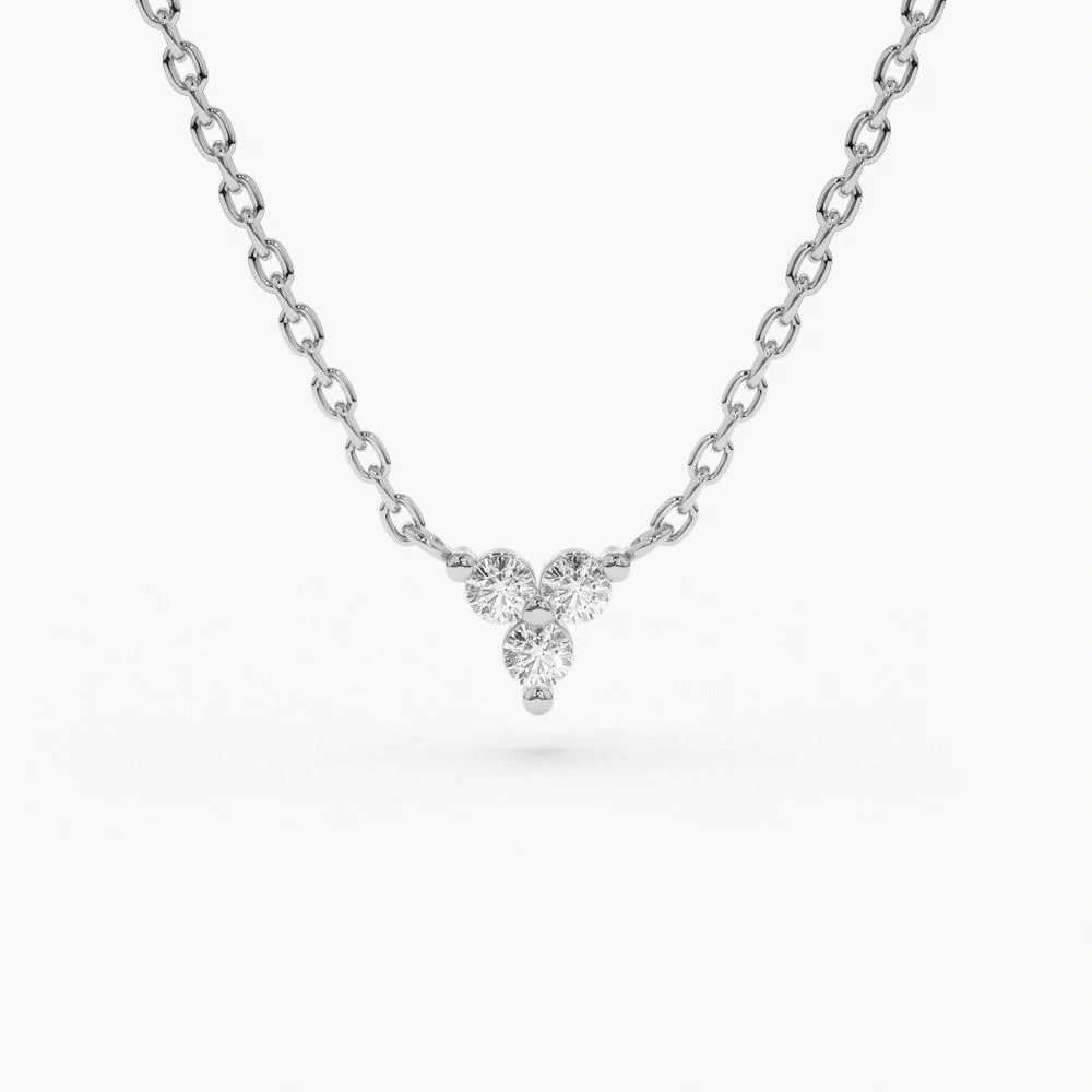 14K Solid Gold Round Cut Diamond Trio Necklace view 5
