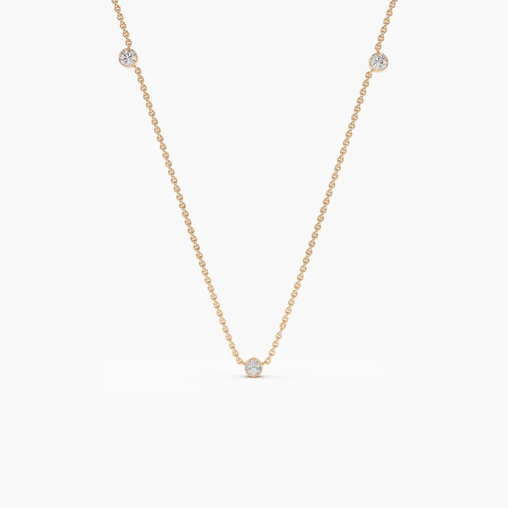 14K Solid Gold Bezel Setting Diamond by the Yard Necklace view 3