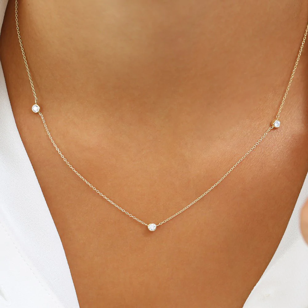 14K Solid Gold Bezel Setting Diamond by the Yard Necklace view 5