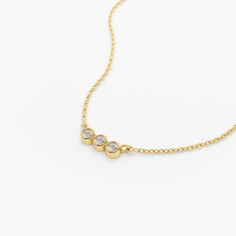 14K Solid Gold Bezel Set Diamond Necklace