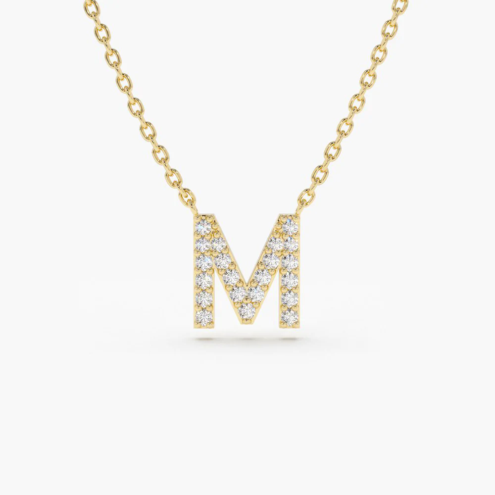 14K Solid Gold Diamond Initial Necklace